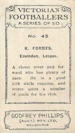 1933 Godfrey Phillips Victorian Footballers (A Series of 50) #45 Keith Forbes Back